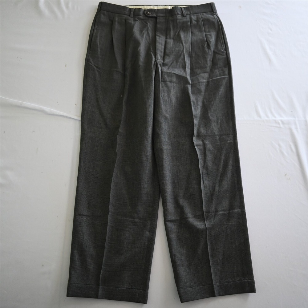 Vtg Pierre Cardin 90s 33x29 Gray Glenn Check Wool Pleated Cuffed Mens Dress Pant